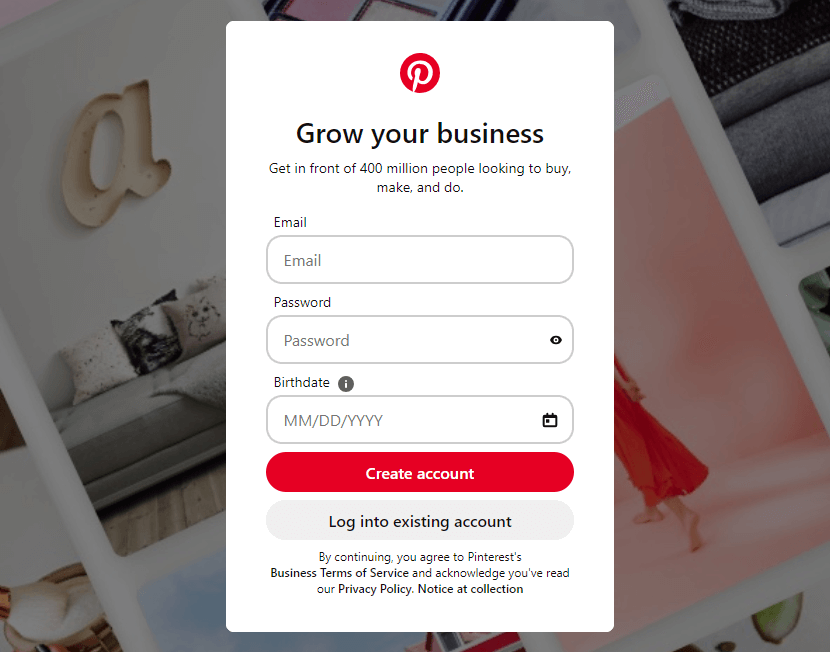 Create Pintrest business account