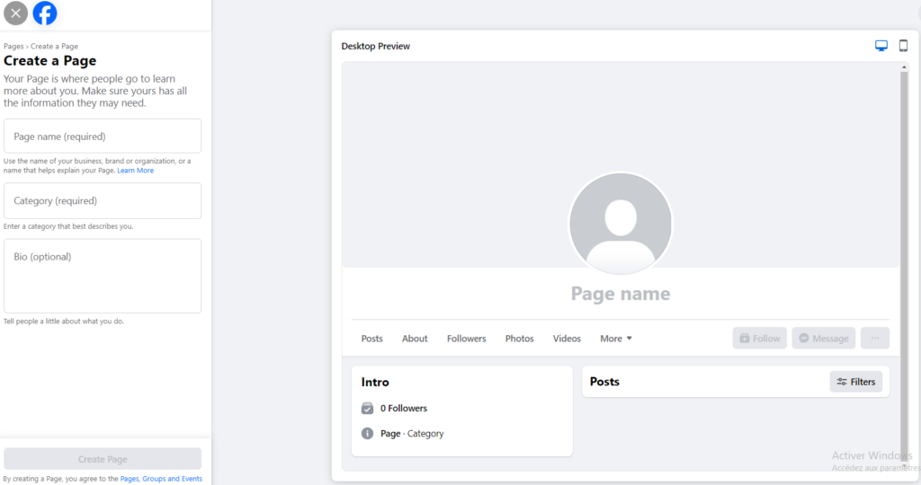 Name and Category of Facebook Page